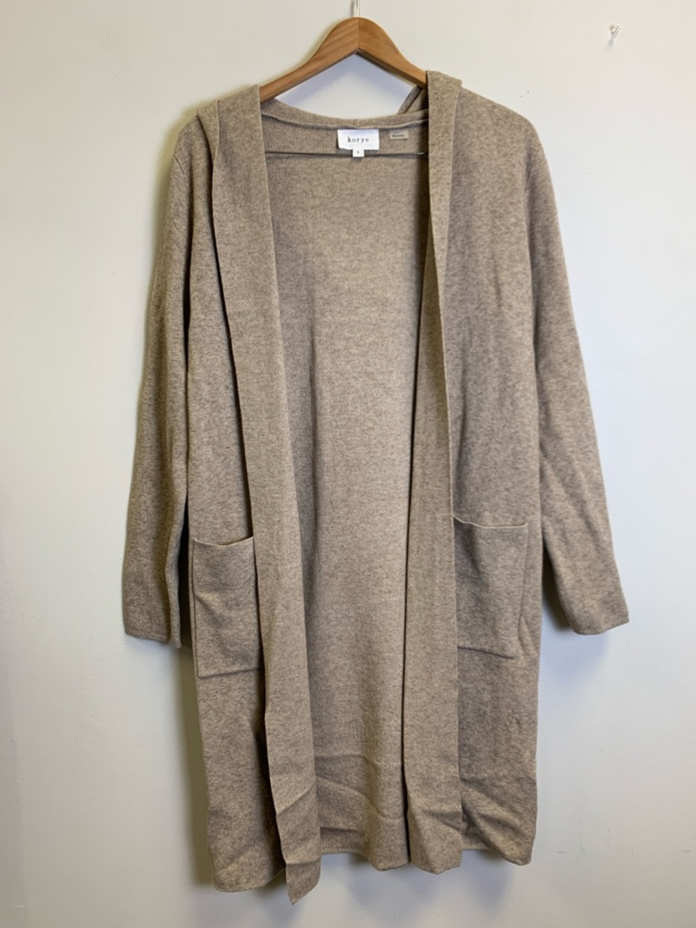 Korys Taupe Open-Front Long Cardigan Sweater